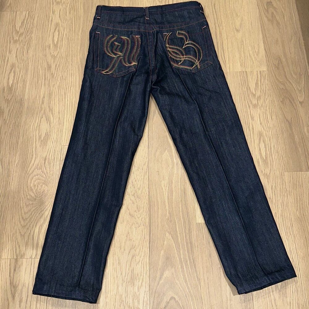 Vintage Royal Blue Jeans Black Denim Skater Grunge Y2K Embroidered 34x31